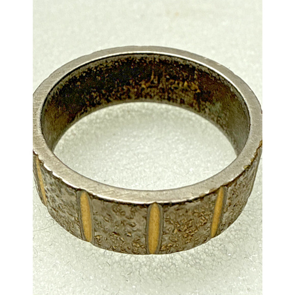 Vintage Uncas Cigar Band Ring Sz 7 Silver Gold Metal Ribbed As-Is - Picture 4 of 13